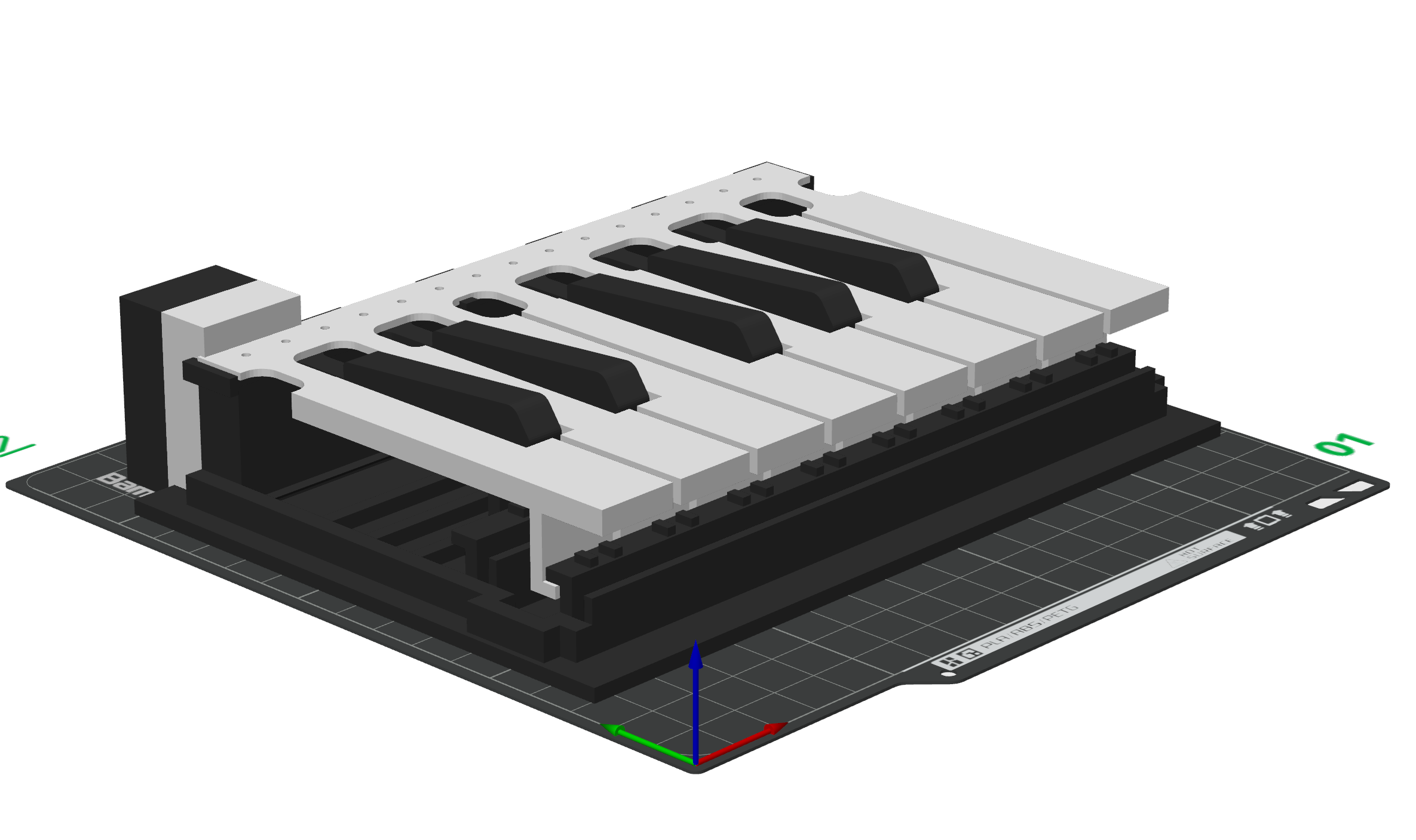 Transparent render of a custom expressive piano keybed prototype